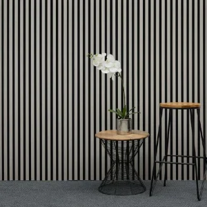 UK Acoustic Slat Wall Panel 2400 x 600mm (12 Slats per Panel) Light Oak Grey